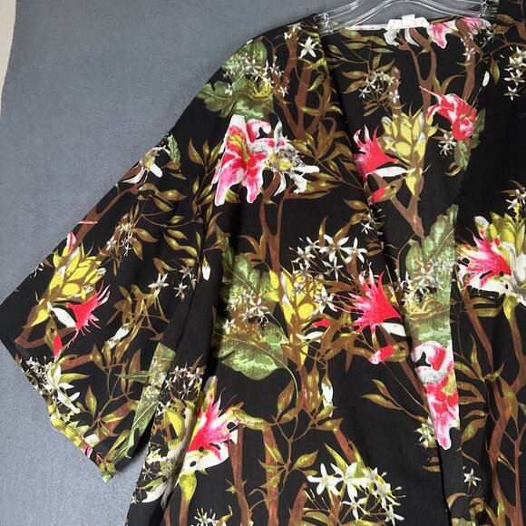 Ee:Some Womens S/M Black Floral Kimono Cardigan Jacket Lightweight Polyester - Picture 4 of 8